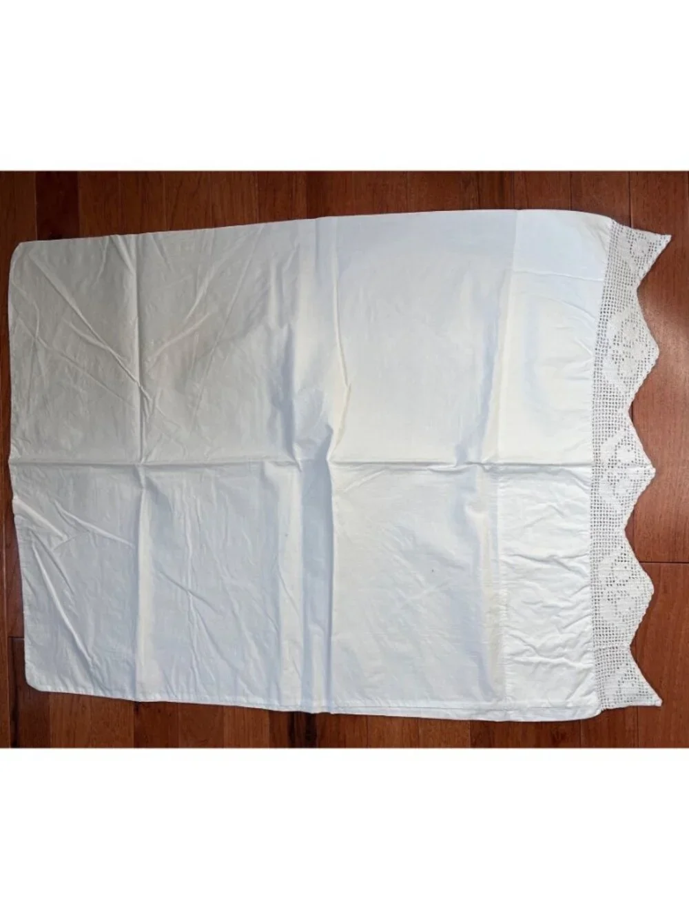 White Pillowcases Crochet Lace Edges Set Embroidered Details Vintage